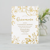 Gouden Folie Rozen Goudblad Quinceanera Feest Folie Uitnodiging (Staand Voorkant)