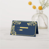  gouden folie Rozen op donkerblauwe bruiloft Plaatskaartje (Voorkant)