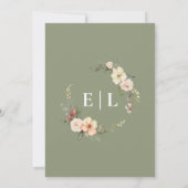 Gouden Folie Sage Groene Kerst Monogram Huwelijk Kaart (Achterkant)