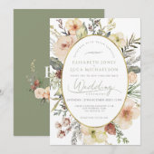 Gouden Folie Sage Groene Kerst Monogram Huwelijk Kaart (Voorkant / Achterkant)