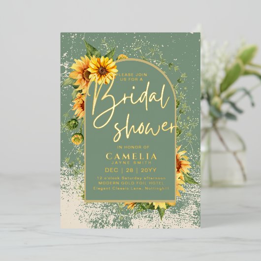 Gouden Folie Salie Zonneschermen BRUIDSSHOWER QR C Folie Uitnodiging (Staand Voorkant)