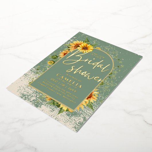 Gouden Folie Salie Zonneschermen BRUIDSSHOWER QR C Folie Uitnodiging (Gedraaid)