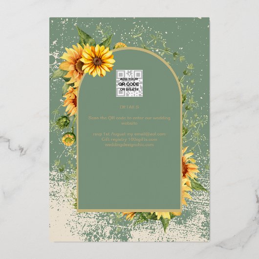 Gouden Folie Salie Zonneschermen BRUIDSSHOWER QR C Folie Uitnodiging (Achterkant)
