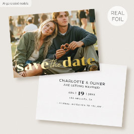 Gouden Folie Save the Date Huwelijk Modern Foto Wi Uitnodiging