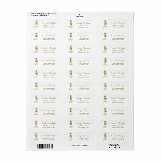Gouden folie Script Bruiloft Aloha Ananas Etiket (Full Sheet)