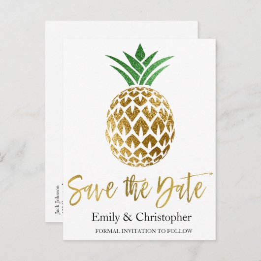 Gouden folie Script Bruiloft Bewaar de datum Anana Aankondigingskaart (Voorkant / Achterkant)