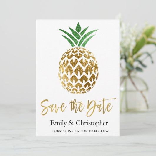 Gouden folie Script Bruiloft Bewaar de datum Anana Save The Date (Staand voorkant)