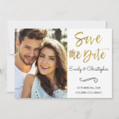 Gouden Folie Script Bruiloft Bewaar de Datum Foto Save The Date (Voorkant)