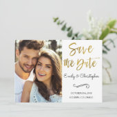 Gouden Folie Script Bruiloft Bewaar de Datum Foto Save The Date (Staand voorkant)