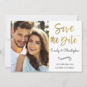 Gouden Folie Script Bruiloft Bewaar de Datum Foto Save The Date
