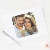 Gouden Folie Script Bruiloft Bewaar de Datum Foto Vierkante Sticker (Envelop)
