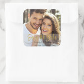 Gouden Folie Script Bruiloft Bewaar de Datum Foto Vierkante Sticker (Tas)