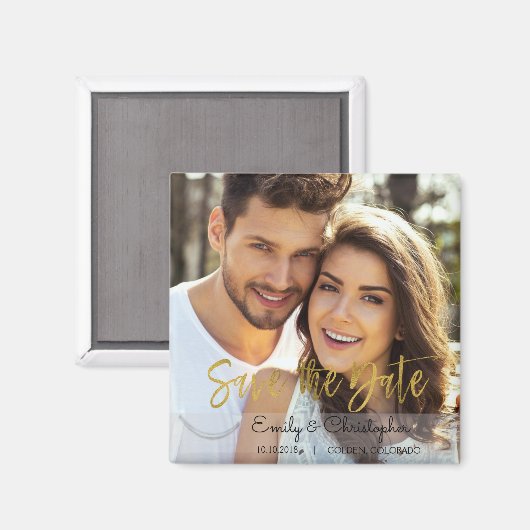 Gouden Folie Script Bruiloft Save the Date Magnet (Voorkant / Achterkant)