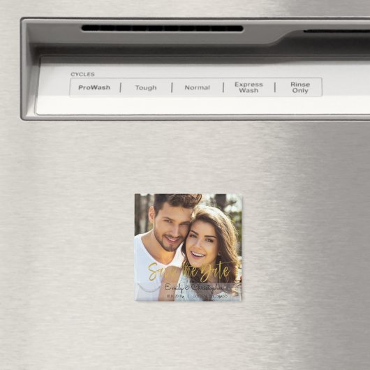 Gouden Folie Script Bruiloft Save the Date Magnet (Insitu (Vaatwasser))