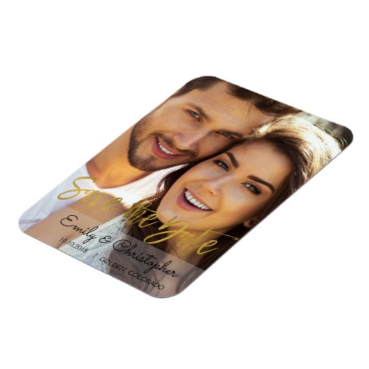 Gouden Folie Script Bruiloft Save the Date Magnet Magneet (Linkerzijde)
