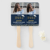 Gouden Folie Script Confetti Foto Blauw Afstudeerd Handwaaier (Voorkant en achterkant)