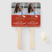 Gouden Folie Script Confetti Foto Rood Afstudeerde Handwaaier (Voorkant en achterkant)