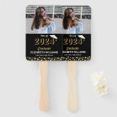 Gouden Folie Script Confetti Foto Zwart Afstudeerd Handwaaier (Voorkant en achterkant)