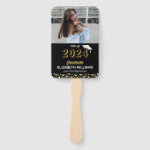 Gouden Folie Script Confetti Foto Zwart Afstudeerd Handwaaier (Voorkant)