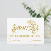 Gouden folie scroll blad bloem bruiloft RSVP react Kaart (Staand voorkant)