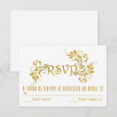 Gouden folie scroll blad bloem bruiloft RSVP react Kaart (Voorkant / Achterkant)