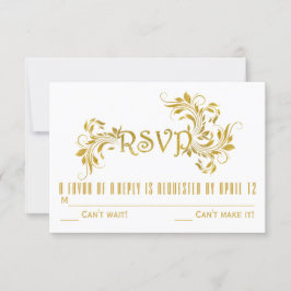 Gouden folie scroll blad bloem bruiloft RSVP react Kaart
