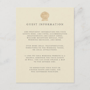 Gouden folie Seashell kust bruiloft gast Details Informatiekaartje