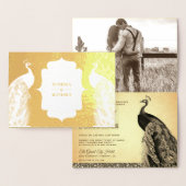 Gouden folie Sepia Peacock Foto Bruiloft uitnodigi Kaarten (Display)