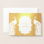 Gouden folie Sepia Peacock Foto Bruiloft uitnodigi Kaarten (Voorkant met envelop)