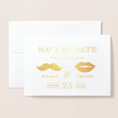 Gouden folie snor lippen bruiloft Save the Date Folie Kaarten (Voorkant met envelop)