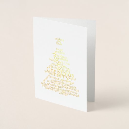 Gouden Folie Sober Kerstboom Word Cloud Folie Kaarten (Voorkant)