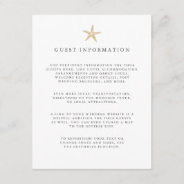 Gouden folie Starfish kust bruiloft gast Details Informatiekaartje