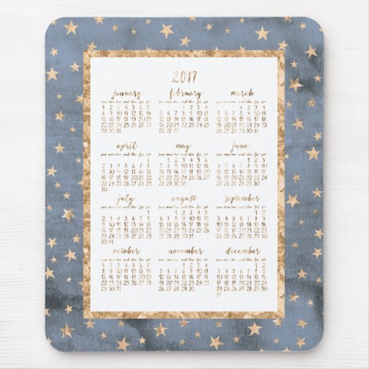 Gouden Folie Stars Jaarlijkse Kalender 2017 Muisma Muismat (Voorkant)