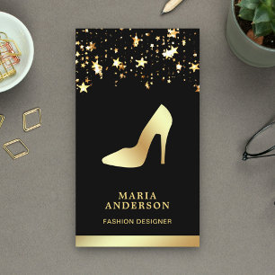 Gouden Folie Sterren Confetti Hoge Hakken Stiletto Visitekaartje