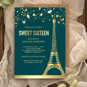 Gouden Folie Sterren Eiffeltoren Turquoise Sweet S Kaart