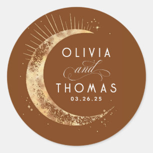 Gouden folie sterren mystieke hemelse bruiloft ronde sticker