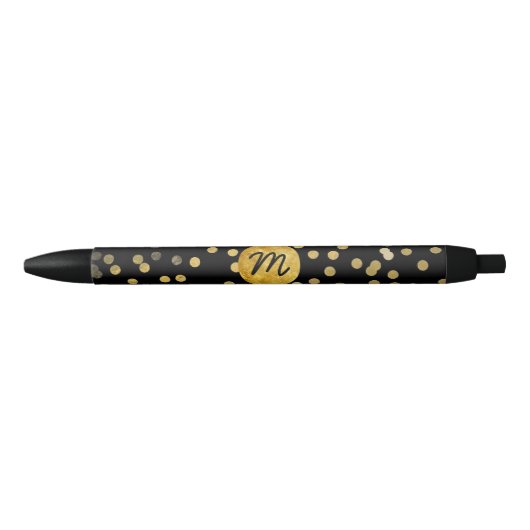 Gouden folie stippen monogram op zwart zwarte inkt pen (Voorkant)