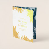 Gouden folie Stoffig Blauw Bladeren Bruiloft Uitno Folie Kaarten (Voorkant)