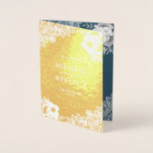 Gouden Folie Stoffig Blauw Bloemen Bruiloft Uitnod Folie Kaarten (Voorkant)