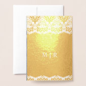 Gouden Folie Stoffig Blauw Wit Kant Bruiloft uitno Folie Kaarten (Met envelop)