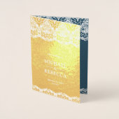 Gouden Folie Stoffig Blauw Wit Kant Bruiloft uitno Folie Kaarten (Voorkant)