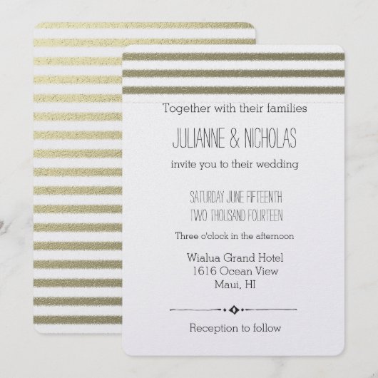 Gouden folie strepen bruiloft kaart (Voorkant / Achterkant)