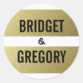 Gouden folie strepen bruiloft ronde sticker