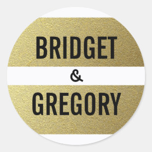 Gouden folie strepen bruiloft ronde sticker