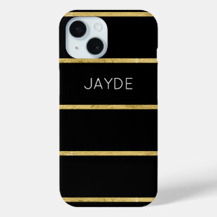 Gouden folie strepen gepersonaliseerde mobiele tel iPhone 15 case