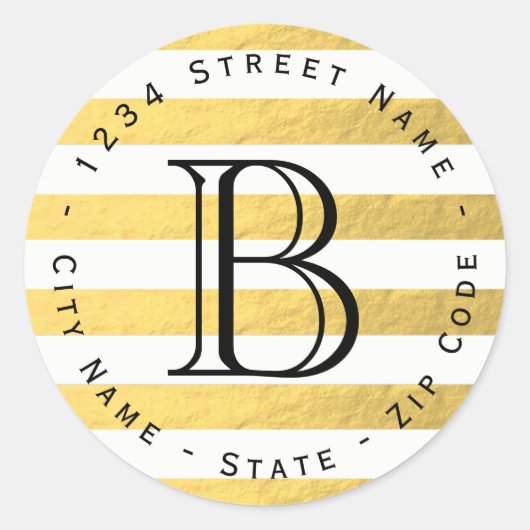 Gouden folie Strepen Monogram Retouradres Label (Voorkant)