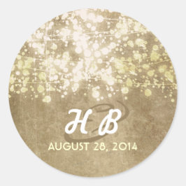 gouden folie string lichten rustieke bruiloft ronde sticker