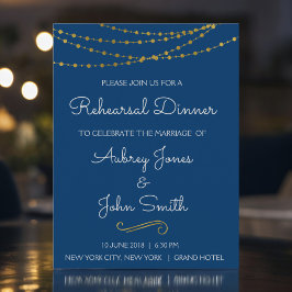 Gouden folie String Lights & Script Repetitie dine Uitnodiging Briefkaart