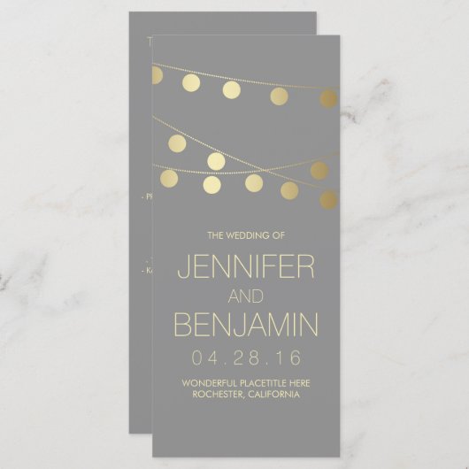 Gouden folie String Lights Trouwprogramma's Programmakaart (Voorkant / Achterkant)