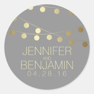 Gouden Folie String van Lichten Bruiloft Ronde Sticker